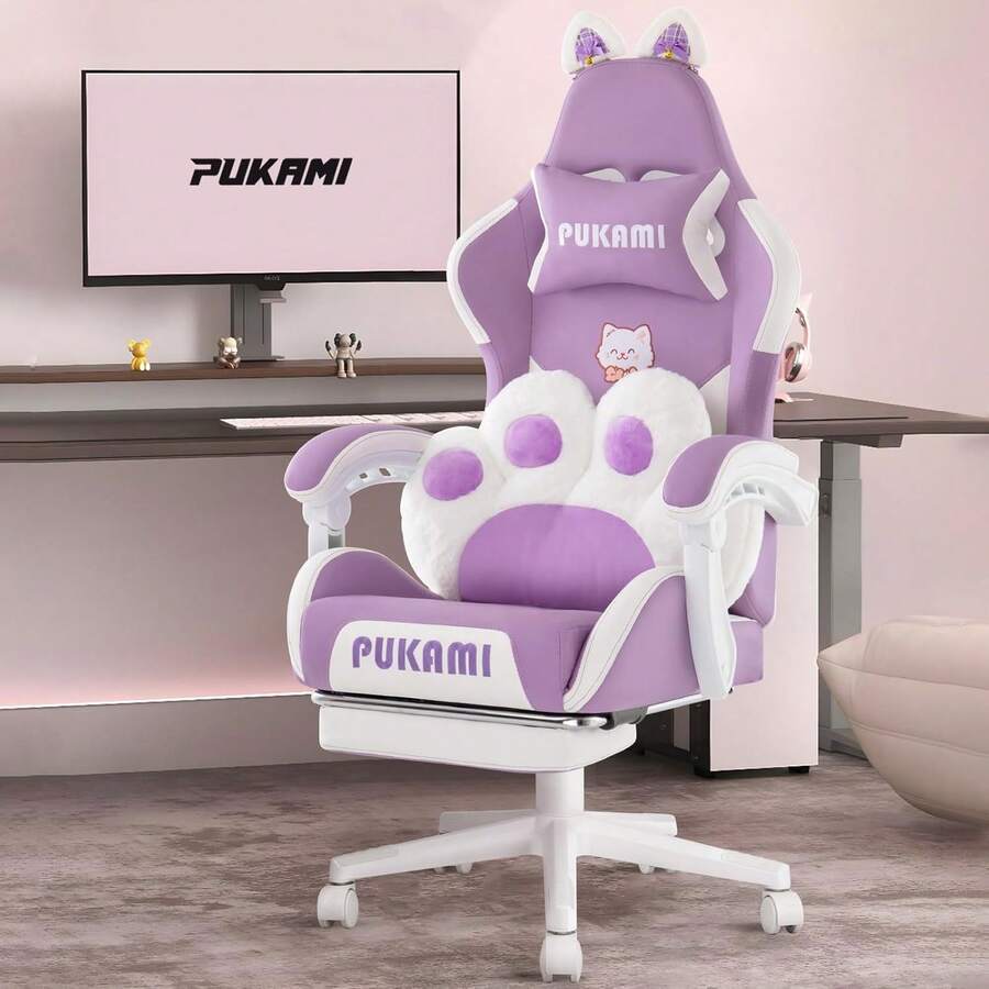 Ergonomic Office Chair - Cadeira de jogos cor-de-rosa com apoios
